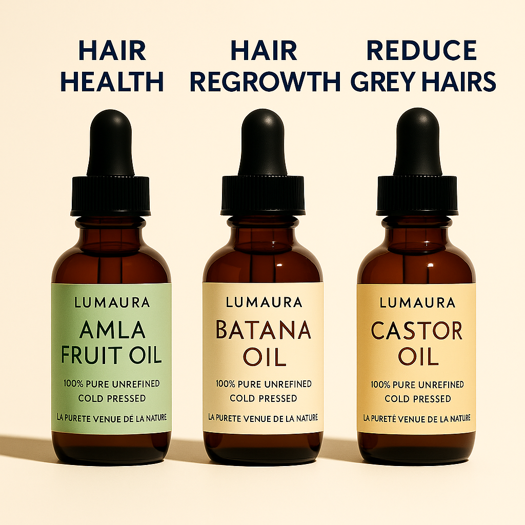 Lumaura hair wash oil bottle held in hand