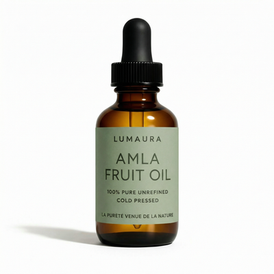 Lumaura amla fruit oil in a glass bottle for hair growth