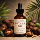 Batana oil bottle held in hand during a natural hair care routine