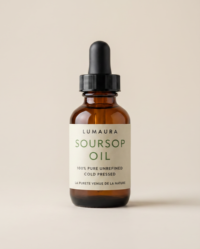 Lumaura pure soursop oil in an amber glass dropper bottle